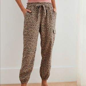 Aerie Leopard Paper Bag Pants linen blend